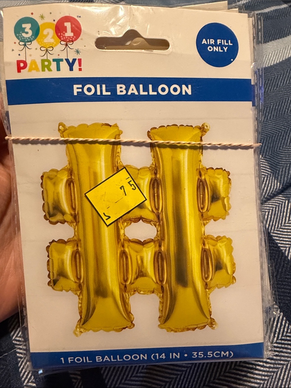 3 2 1 Party! Gold Foil Balloon - Hashtag Shape